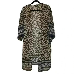 Always Indigo Kimono‎ Style Top Cheetah Print Size L New